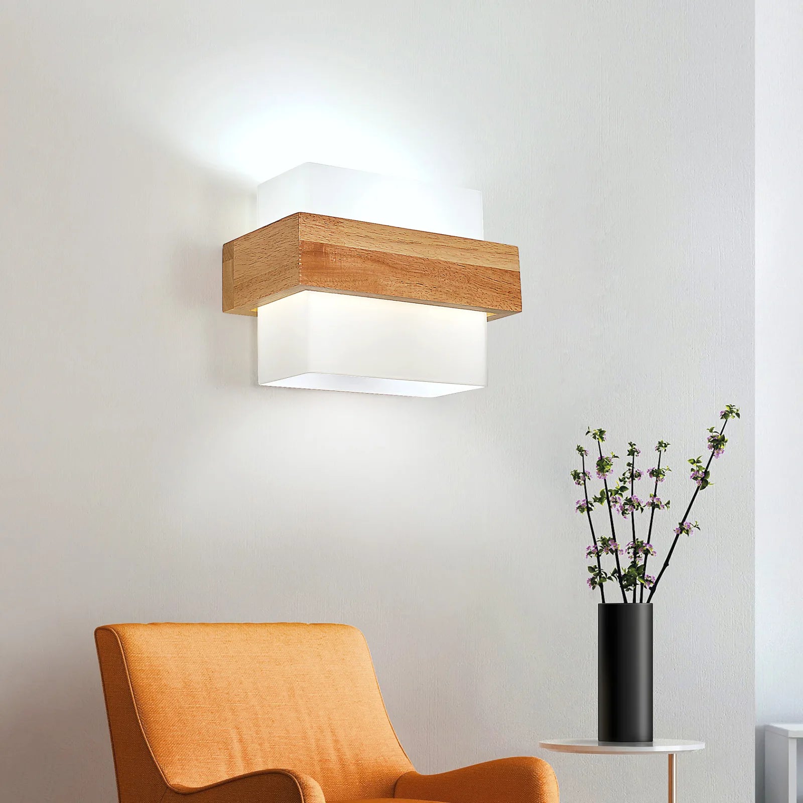 Nordic Wooden Wall Light E27 Indoor Wall Sconce Natural Wood Wall Lighting Fixture Simple Wood Wall Lamp for Bedroom Corridor Living Room, No Bulb Included