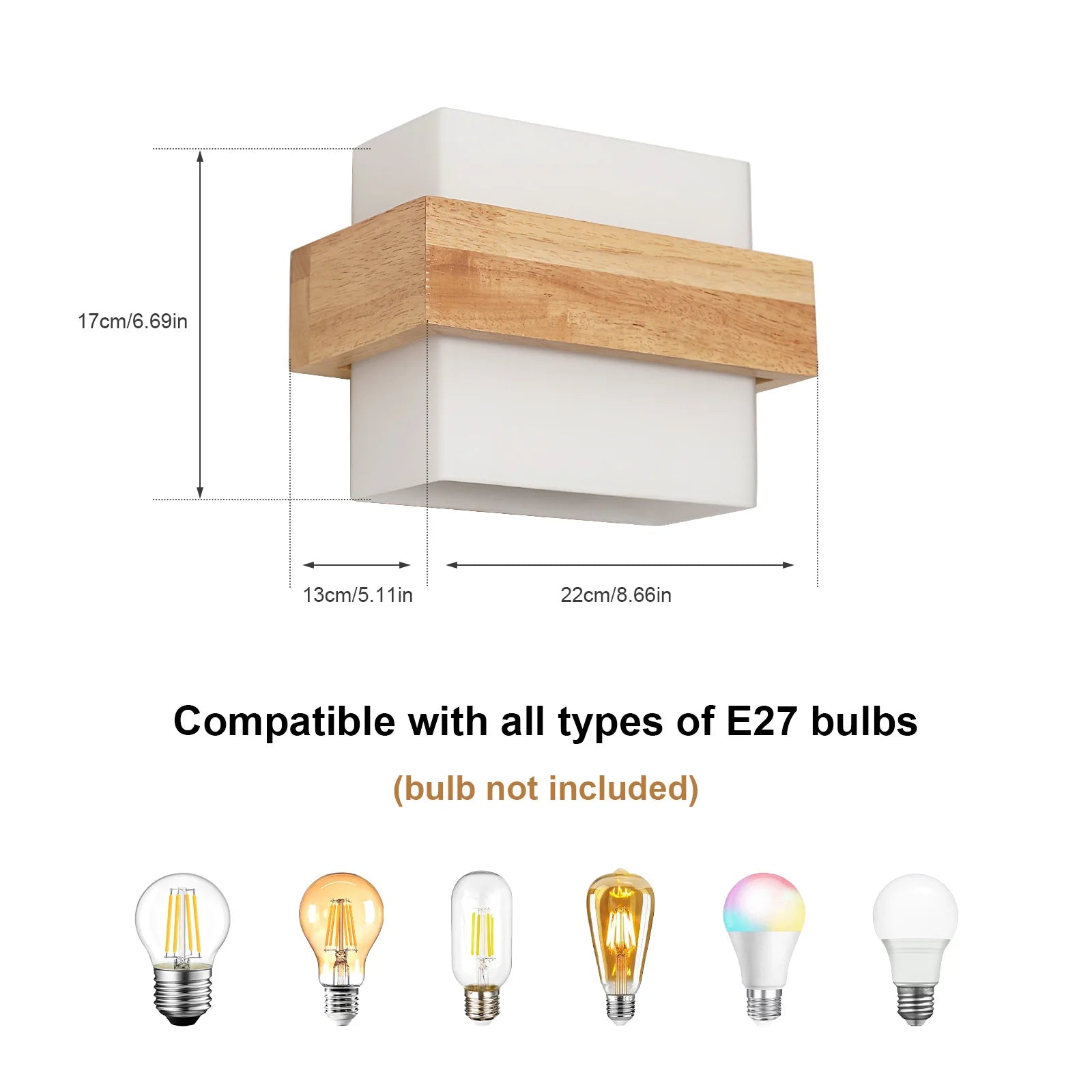 Nordic Wooden Wall Light E27 Indoor Wall Sconce Natural Wood Wall Lighting Fixture Simple Wood Wall Lamp for Bedroom Corridor Living Room, No Bulb Included