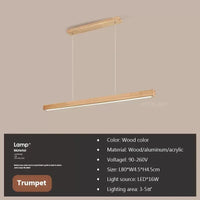 Nordic Wood Long Strip LED Pendant Light Dining Table Lamp Suspension Chandelier for Living Dining Room Kitchen Lighting Fixture