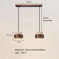 Hot Sell LED Pendant Lamp Wood Dining Room Bedroom Bedside New Style Natural Stone Hanging Lighting Fixtures  Wire Adjustable