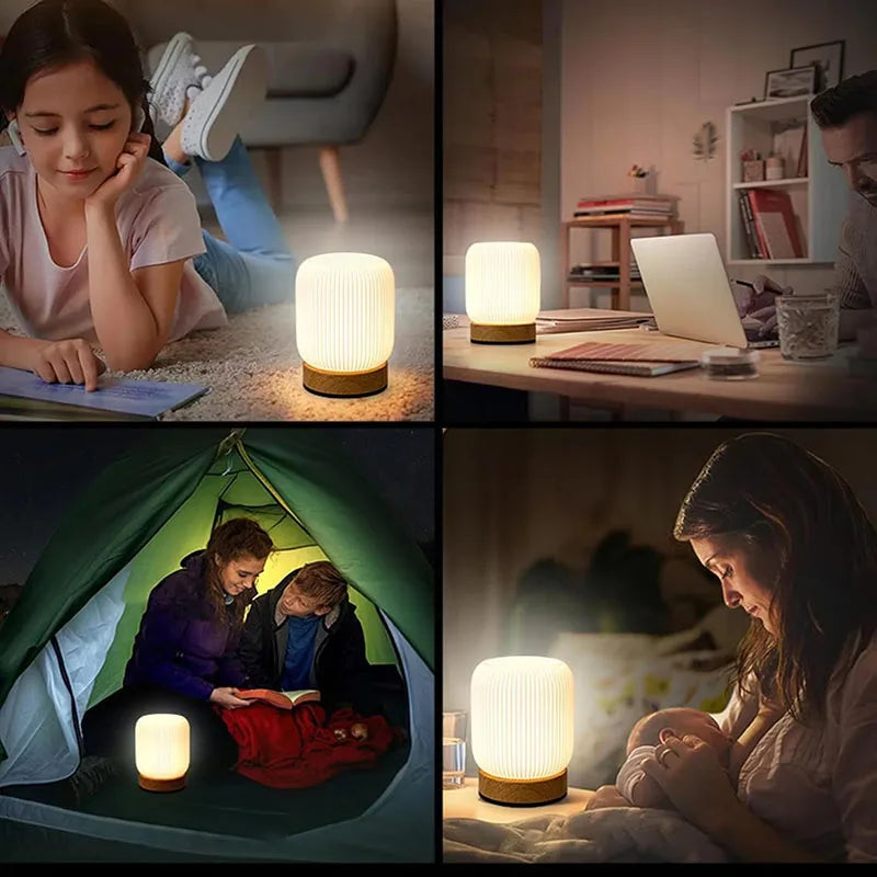 Wood Grain Touch Night Light Pat Table Lamp Bedroom Bedside Lamp Wireless Portable Wood Grain Charging Bedside Lamp