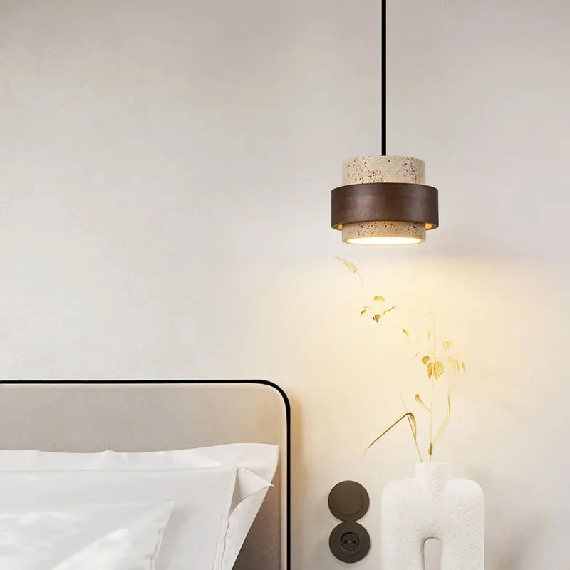 Hot Sell LED Pendant Lamp Wood Dining Room Bedroom Bedside New Style Natural Stone Hanging Lighting Fixtures  Wire Adjustable