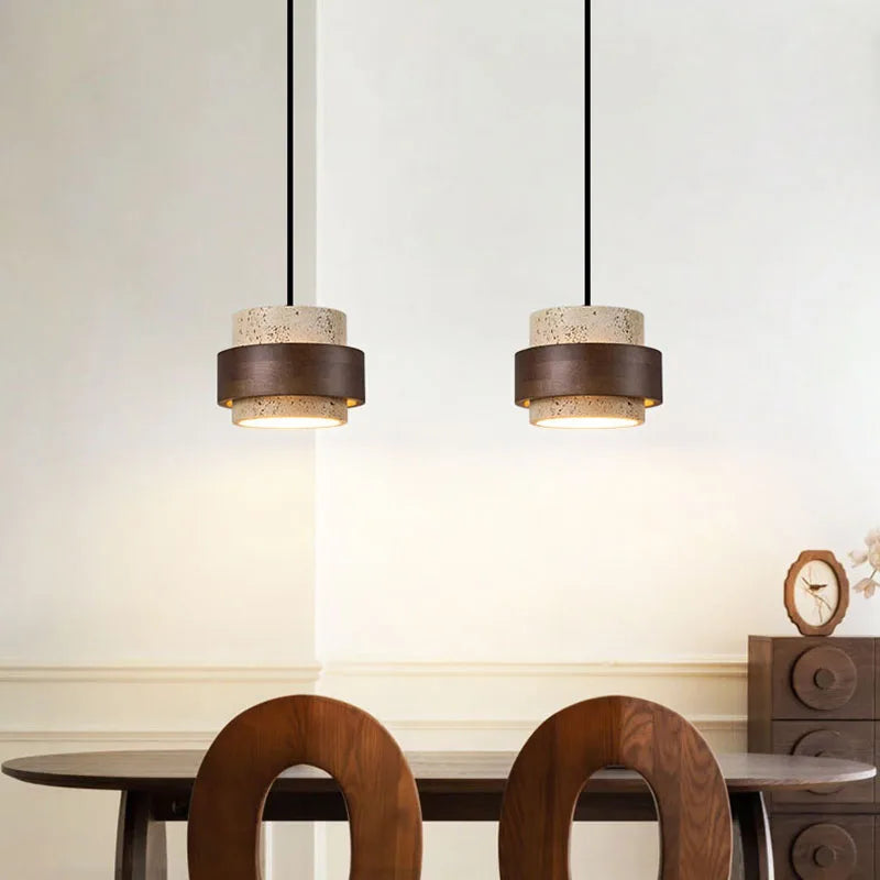 Hot Sell LED Pendant Lamp Wood Dining Room Bedroom Bedside New Style Natural Stone Hanging Lighting Fixtures  Wire Adjustable
