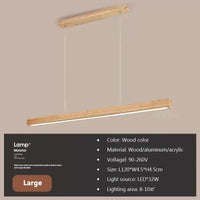 Nordic Wood Long Strip LED Pendant Light Dining Table Lamp Suspension Chandelier for Living Dining Room Kitchen Lighting Fixture