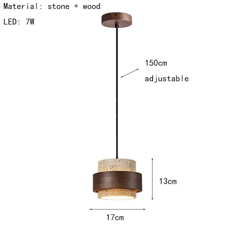 Hot Sell LED Pendant Lamp Wood Dining Room Bedroom Bedside New Style Natural Stone Hanging Lighting Fixtures  Wire Adjustable