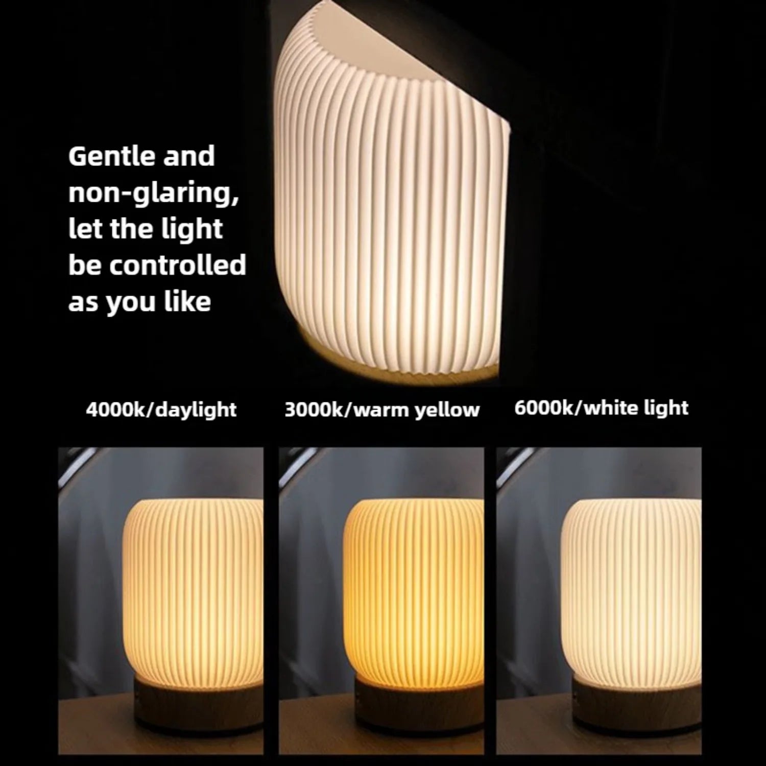 Wood Grain Touch Night Light Pat Table Lamp Bedroom Bedside Lamp Wireless Portable Wood Grain Charging Bedside Lamp