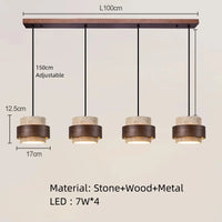 Hot Sell LED Pendant Lamp Wood Dining Room Bedroom Bedside New Style Natural Stone Hanging Lighting Fixtures  Wire Adjustable