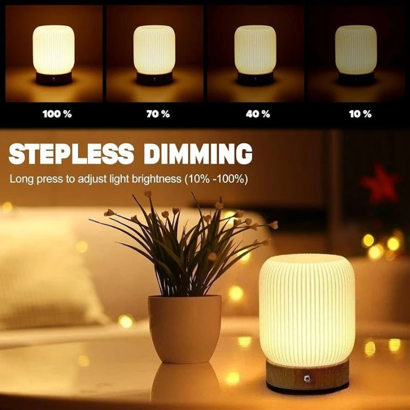 Wood Grain Touch Night Light Pat Table Lamp Bedroom Bedside Lamp Wireless Portable Wood Grain Charging Bedside Lamp