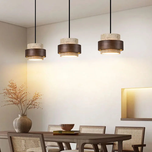 Hot Sell LED Pendant Lamp Wood Dining Room Bedroom Bedside New Style Natural Stone Hanging Lighting Fixtures  Wire Adjustable