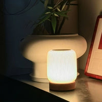 Wood Grain Touch Night Light Pat Table Lamp Bedroom Bedside Lamp Wireless Portable Wood Grain Charging Bedside Lamp