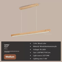 Nordic Wood Long Strip LED Pendant Light Dining Table Lamp Suspension Chandelier for Living Dining Room Kitchen Lighting Fixture